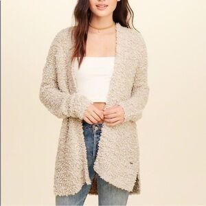 Hollister Cream Sherpa Textured Open Front Cardigan | Size M